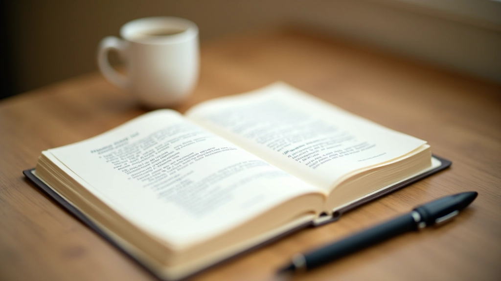 Open journal with handwritten reflections and a pen on desk, organized workspace