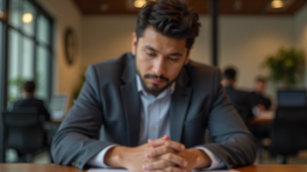 Person reflecting quietly in a calm workspace with natural light, hands resting thoughtfully, representing introspection and emotional awareness